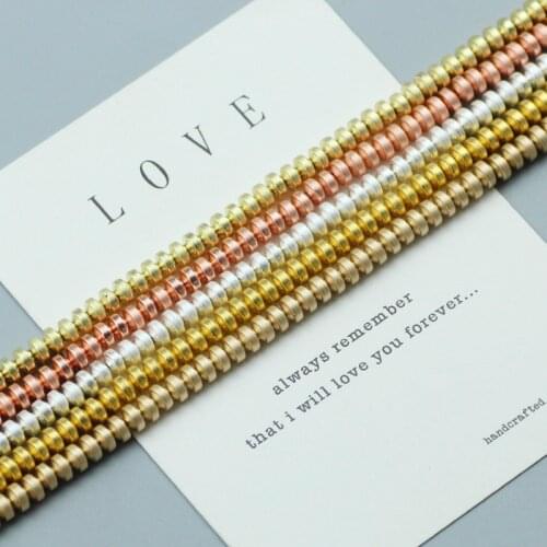 Matte UFO shape Beads 4mm Gold Silver Hematite Natural Stone Flat Round Spacer Loose Beads for Jewelry Bracelet Making DIY 15