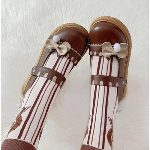 Velcro Kawaii Lolita Shoes Japanese Cute Round Head Loli Flats Bottom Soft Sweet Girl Cosplay Anime Goth Pink Lovely Bowknot Cos