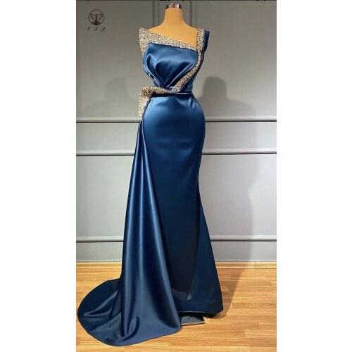 Fashion Prom Dresses One Shoulder Beaded Crystals Mermaid Vestiods De Formature