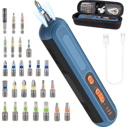 BDWTECH WX240 4V Mini Electric Screwdriver Set USB Rechargeable Handle with 26 Bit Set Drill Cordless Automatic Screwdriver