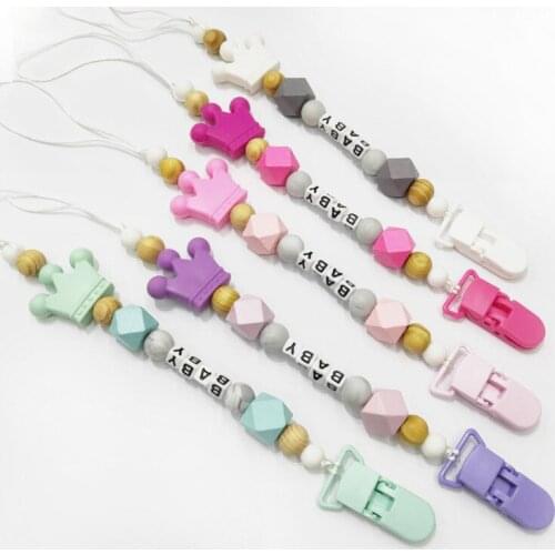Nature Wood Pacifier clip DIY Pacifier Holder BPA Free Pacifier Chain For Baby Personalized Chain For kids Nipple And Toy