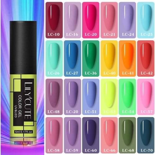 LILYCUTE Neon Gel Varnish Hybrid Nail Gel Polish Soak Off Semi Permanent UV LED Base Top Coat Nail Art Gel Varnishes