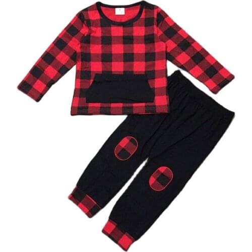Girlymax Fall/Winter Baby Girls Cotton Long Sleeve Plaid Gingham Patch Outfits Boutique Pants Set Kids Clothing