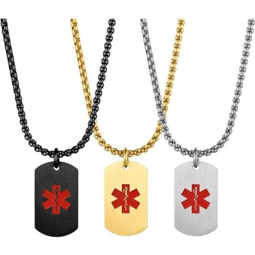 Boniskiss 2020 New Gold Silver Color Engraving Medical Alert ID Necklaces for Women Men Stainless Steel Dog Tag Pendant Necklace