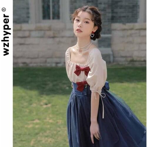 College Style French Tea Break Dress Girls 2021 Summer New French Retro Bubble Sleeve Dress