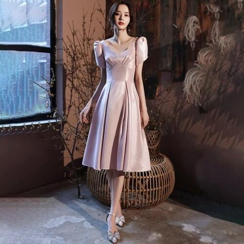 Bridesmaids Dresses Vintage Short V-Neck Pleat Jersey Knee-Length Luxury A-Line Backless Elegant Women Wedding Party Gown E680
