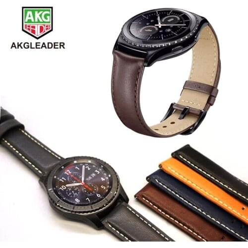 AKGLEADER Watchband For Samsung Galaxy Watch 46MM Gear S3 22mm Wrist Strap Genuine Leather Bracelet For Huawei Watch GT Amazfit