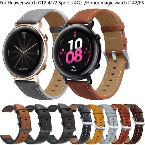 New 20mm Soft Leather Sport Strap For Huawei watch GT2 42 Strap Bracelet For Honor magic 2 42/ES smart watch Strap Accessories