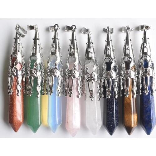 Retro Natural Gem Stone Pendulum for Divination Wicca Birthstone Quartzs Opal Lapis Lazuli Stone Pendants Wholesale 8pcs/lot