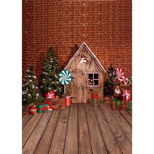 Christmas Tree Wooden Cabin Gift Boxes Photography Backgrounds Photo Studio Backdrop for Children Baby Family Photoshoot Props
