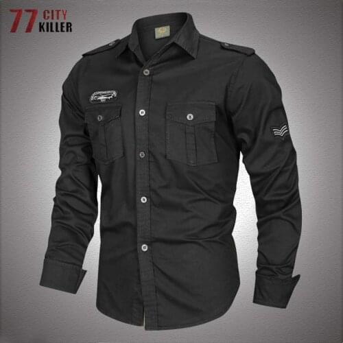 Military Long Sleeve Shirt Men Spring Autumn Cotton Casual Air Force Bomber Shirts Mens Airborne Army Tops Cargo Tactical Shirts