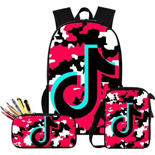 TIK TOK School bags 3Pcs/set Casual Backpack Canvas Book Bag 3D Printe School Bags for Teenager Girls Boy Multifunction Mochilas