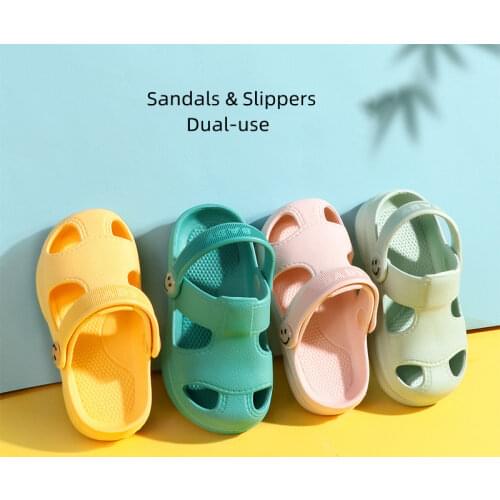 Children Shoes Summer Kids Girls Boys Sandals Slippers Solid Caroon Portable Indoor Home Toddler Baby Slides Soft Sole Antiskid