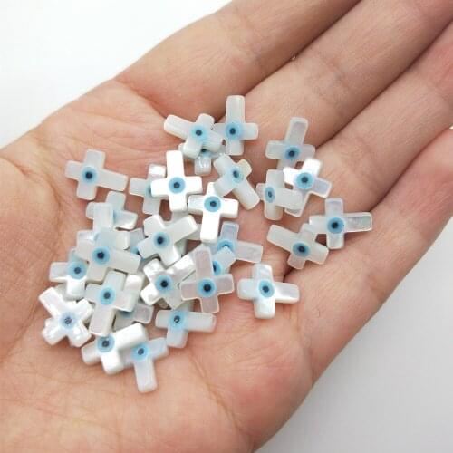 24pcs/lot Free Shipping 9x11mm Natural Lenght Hole Cross Evil Eye Mother Pearl Shell Cross Evil Eye MOP with Wholesale price