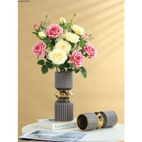 Creative Ceramic Golden Vase Desktop Illustrator Hydroponic Living Room Bedroom Dried Flower Decoration Vase Home Decor Wedding