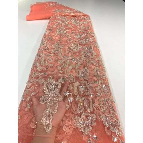 High Quality French Mesh Lace Fabric Bead Tubes Sequins Craft Embroidery Sewing Designer Party Wedding Dress 5 Yards Wholesale