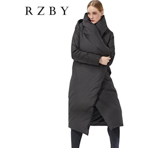 Elegant Women Down Jackets 90% Duck Down Hooded Long Coat Winter Clothes Belt Slim Ladies Fluffy Doudoune Femme Hiver RZBY011