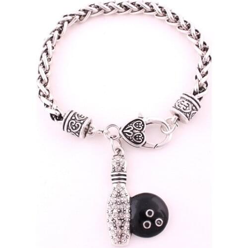 Female Male Charm Bracelet Sporty Style Pendant Bowling Ball Shape With Beautiful Crystals Wheat Link Chain Dropshipping