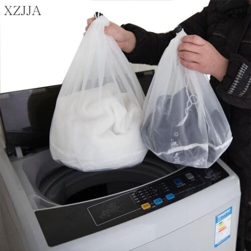 XZJJA 2PC Drawstring White Laundry Bags Women Bra Underwear Nylon Mesh Bag Washing Pouch Clothes Protector Case Laundry Baskets