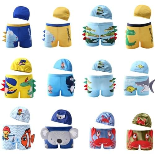 2019 NEW Boys Swimming Trunks 2-10 Years Childrens Swimwear Kids Swimsuit Dinasour Boys Swimwear Trunks with Hat-SW367