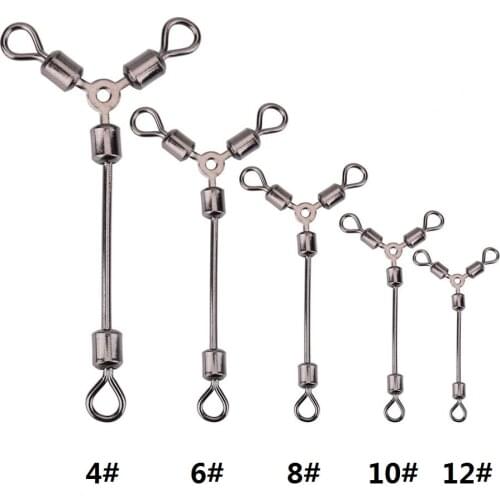 10/20pcs 3 Way Fishing Swivels Durable Solid Ring Rolling Barrel Swivels Long leg O-shape Swivels Fishing Hook Lure Connectors