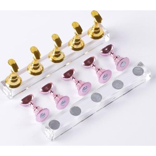 5pcs/Set Magnetic Nail Holder Practice Training Display Stand Acrylic Chess Holder Alloy False Nail Tip Salon DIY Manicure Tools