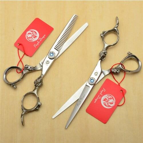 9004# 2Pcs/Pair 6'' 17.5cm Silvery Dragon Carve Hairdressing Scissor Cutting + Thinning Shears Professional Human Hair Scissors