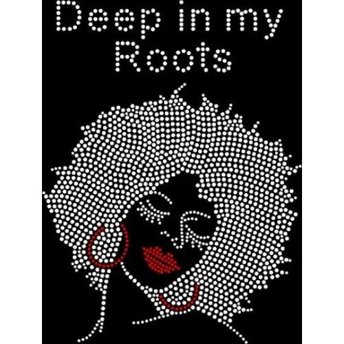 Free Shipping Deep in my Roots Afro Lady Rhinestone Transfer