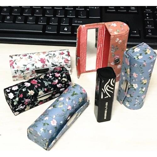 Floral Silk Brocade Lipstick Case with Mirror Jewelry Cosmetic Packaging Box Empty Lip gloss Tube Lip Balm Container 12pcs/lot