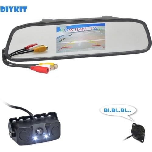 DIYKIT Auto Speaker Parking Monitor System 4.3" Car Mirror Monitor Waterproof Parking Radar Sensor Night Vision Car Camera