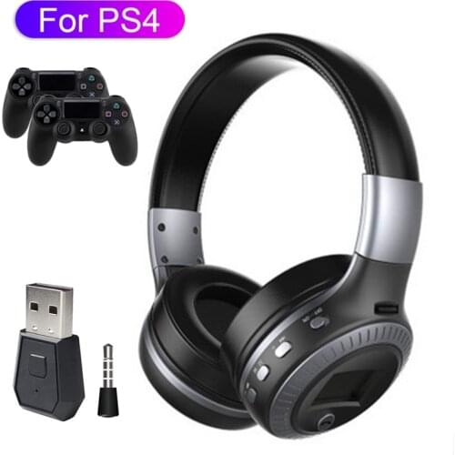 For PS4 Bluetooth 5.0 Headphone with Display,Mic, 3D Stereo Bass Music Helmet with Wireless PS4 transmitter Phone Gamer Headset