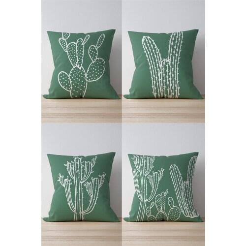 Double Side Printed Opuntia Patterned 4'Lü Suede Pillow Decorate Case Good Quality Stylish Home Garden Room Kitchen Gift Convenient Decorative Modern