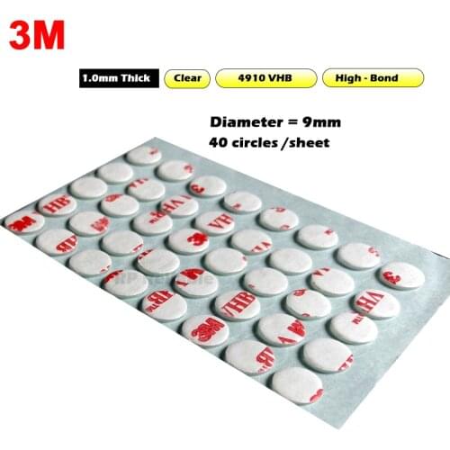 40 circles/sheet 3M VHB Double Sided Adhesive Round Shape Sticker Gasket for Cellphone Home Button, Diameter=9mm