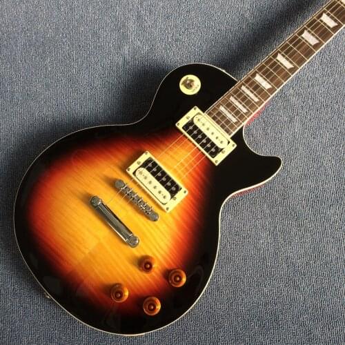 Rosewood fingerboard electric guitar, Dark sunburst maple top, heel shaved Solid mahogany body electric guitar, Free shipping