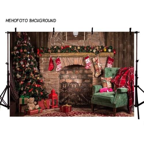 Photography Backdrops Christmas Background Fireplace Tree Winter Snow Window Interior Baby Birthday Background For Photo Studio