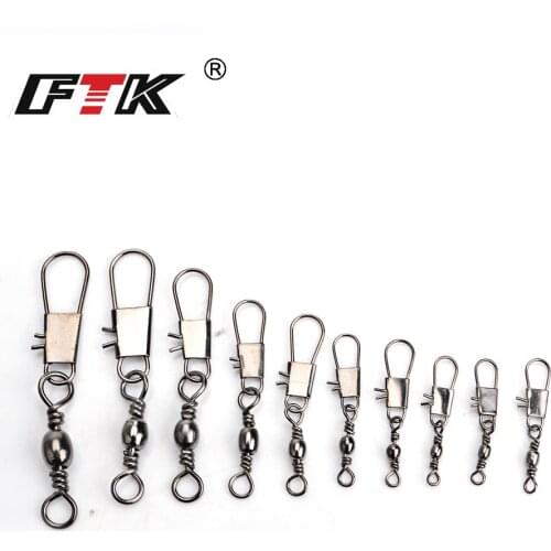 FTK 1 Pack 10PCS/Pack 2#-22# Fishing Barrel Swivel With Lock Snap Fish Hook Lure Connector Terminal Pesca Fishing Tackle
