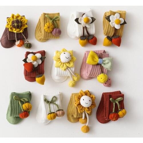 Sun Flower/pumpkin Design Kids Knee High Socks Spring Fall Solid Color Cotton Ribbed Tube Socks for Toddler Girls Leg Warmers