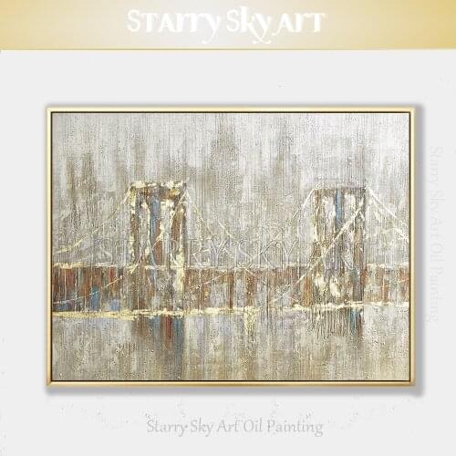Artist Handmade High Quality Abstract New York Bridge Oil Painting on Canvas New York Bridge Oil Painting for Wall Decoration