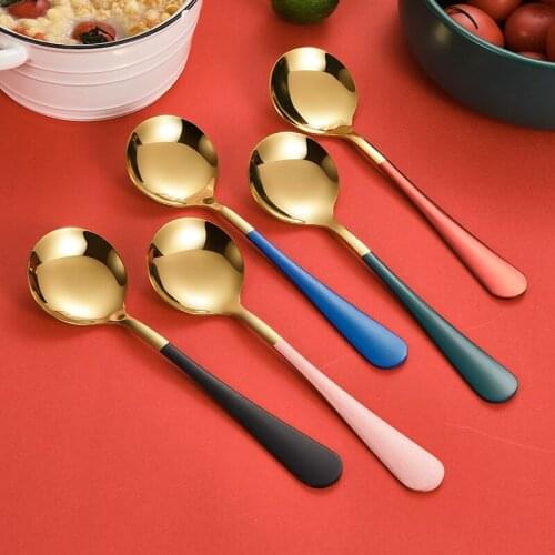 Coffee Spoon Ice Cream Stainless Steel Dessert Black Gold Creative Long Handle Kitchen Tea Drinking Kitchen Flatware Tableware