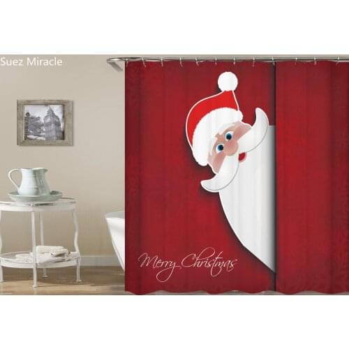 Red Naughty Santa Claus hide and seek Christmas home decor waterproof Bathroom Shower curtain