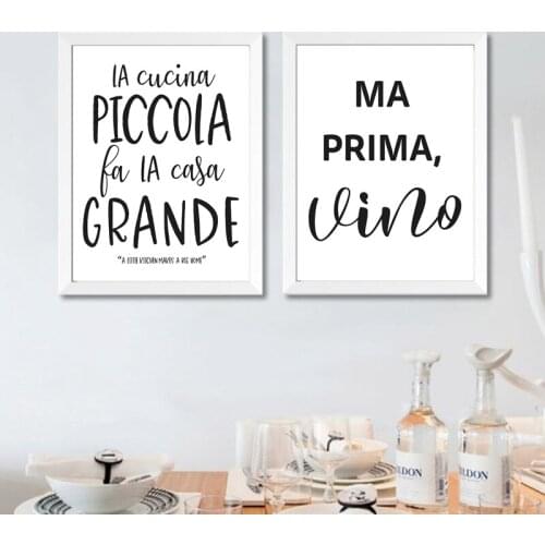 Kitchen Quote Italian Wall Art Canvas Painting Mothers Day Gift Black White Minimalist Poster Prints Italy Kitchen Home Decor