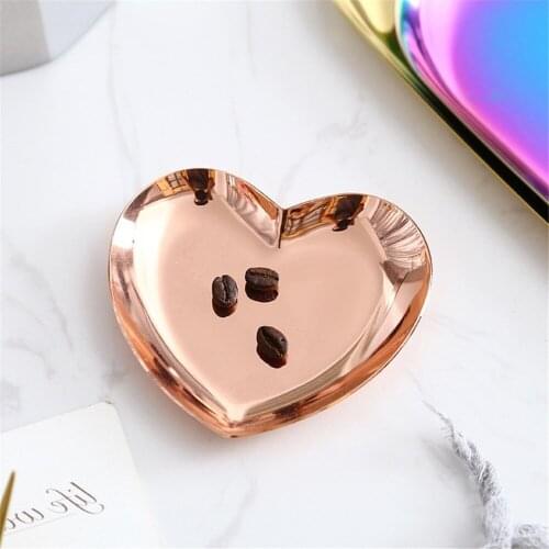 Heart-shaped Metal Tray Scandinavian Jewelry Storage Tray Nordic Rose Gold Dessert Dish Organizer Plate Photography Props