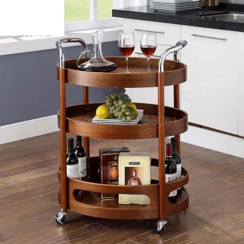 Mobile dining car trolley solid wood curved wood home kitchen tea cart small tea table hotel commercial three-tier wine cart