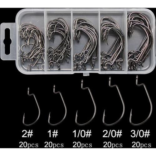 AS 100pcs/lot Fishing Soft Worm Hooks Texan Hooks High Carbon Steel Wide Super Lock Fishhooks Lure Softjerk Hooks Fishing Tackle