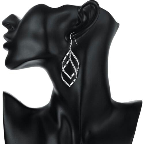 New Womens Earrings Japanese And Korean Sweet Fashion Hollow Leaves Plated Silver Earrings Womens Jewelry