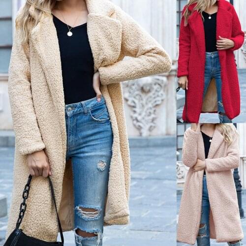 Autumn Winter Women Faux Fleece Overcoat Long Sleeve Coat Open Front Cardigan