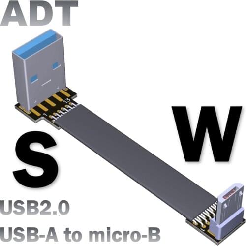 USB2.0 male to female to female flat extension cord A male to micro-b double curved Angle 480M/bps full speed
