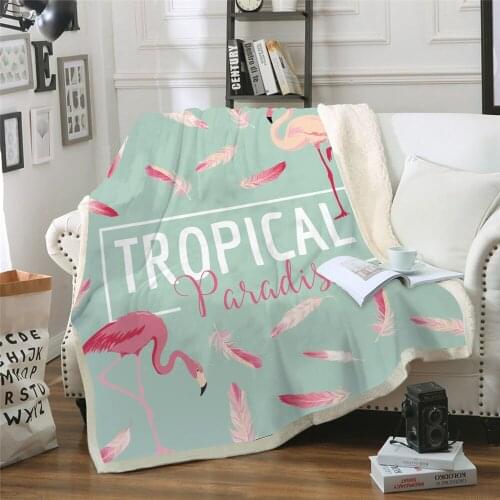 Pink Flamingo Bed Blankets,Thick Double-Layer Plush 3D Printed Blanket Throws for Bed Sofa,Flamingo and Feathers Lightweight