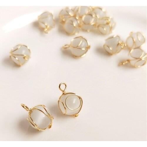 14K Gold Filled Copper wire wound opal beads pendant DIY handmade jewelry pendant earrings ear hanging accessories