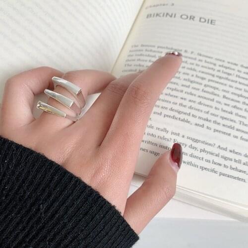 Origin Summer Minimalist Irregular Three Mixed Square Circles Ring for Women High Street Silver Color Ring Party Gifts Jewelry